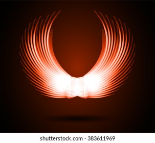 orange glowing, stylized angel wings on a black background. vector