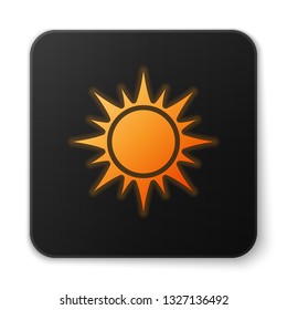 Orange glowing Sun icon isolated on white background. Black square button. Vector Illustration