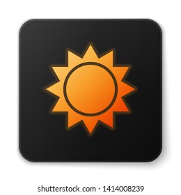 Orange glowing Sun icon isolated on white background. Black square button. Vector Illustration