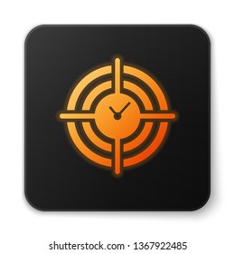 Orange glowing Time Management icon isolated on white background. Clock and gear sign. Productivity symbol. Black square button. Vector Illustration