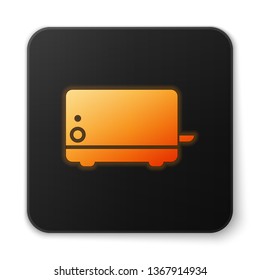 Orange glowing Toaster icon isolated on white background. Black square button. Vector Illustration