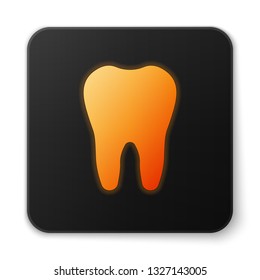 Orange glowing Tooth icon isolated on white background. Tooth symbol for dentistry clinic or dentist medical center and toothpaste package. Black square button. Vector Illustration