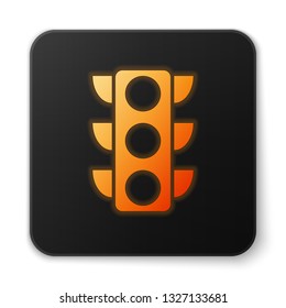Orange glowing Traffic light icon isolated on white background. Black square button. Vector Illustration