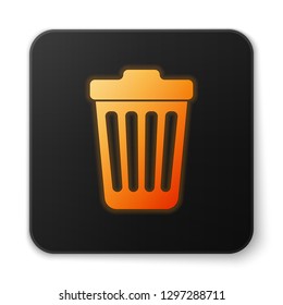 Orange glowing Trash can icon isolated on white background. Garbage bin sign. Flat design. Black square button. Vector Illustration