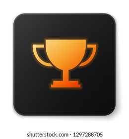 Orange glowing Trophy cup icon isolated on white background. Award symbol. Champion cup icon. Black square button. Vector Illustration