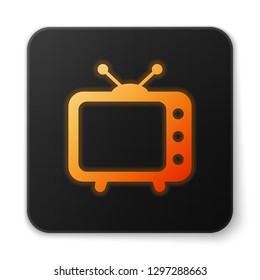 Orange glowing Tv icon isolated on white background. Television sign. Black square button. Vector Illustration