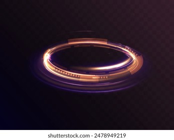 Orange glowing Twirl. Abstract light portal. Glowing special effect for game design. Futuristic neon pedestal, podium, platform. Vector PNG. For web design