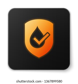 Orange glowing Waterproof icon isolated on white background. Water resistant or liquid protection concept. Black square button. Vector Illustration