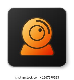 Orange glowing Web camera icon isolated on white background. Chat camera. Webcam icon. Black square button. Vector Illustration