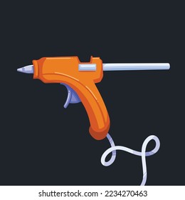 Icono del vector de cañón de pegamento de color naranja, dibujo de color completo para equipo de manufactura. Dibujo pictograma con dibujo animado de estilo plano aislado en un fondo oscuro y claro. 