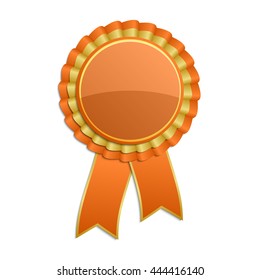 Orange with gold award rosette with ribbon