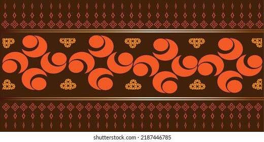 Orange and gold graphic pattern on a purple background is designed as a template for printing on fabrics, rugs, curtains, wallpaper, paper, ceramics or other products.