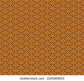 Orange and gold Japanese circle stripes pattern. Abstract wave art. Wave inspiration classic retro style.