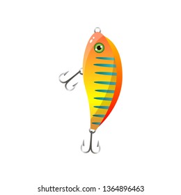 Orange gold striped fishing bait with pair of hook