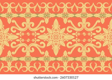Orange Golden Florals Filigree Baroque Rococo Style Pattern. Classy Ornament Curly Scroll Element Art Work for Luxury High Class Design Decoration Invitations Greetings Wallpaper Interior Embroidery