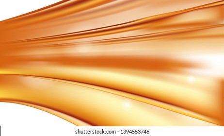 Orange golden flowing liquid vector abstract background. Streams of oil, honey or fluid on light background with white element. Template for cosmetic or sale banner or flyer.