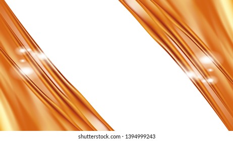 Orange golden flowing liquid vector abstract background. Streams of oil, honey or fluid on light background with white element. Template for cosmetic or sale banner or flyer.