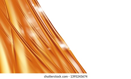 Orange golden flowing liquid vector abstract background. Streams of oil, honey or fluid on light background with white element. Template for cosmetic or sale banner or flyer.
