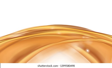 Orange golden flowing liquid vector abstract background. Streams of oil, honey or fluid on light background with white element. Template for cosmetic or sale banner or flyer.
