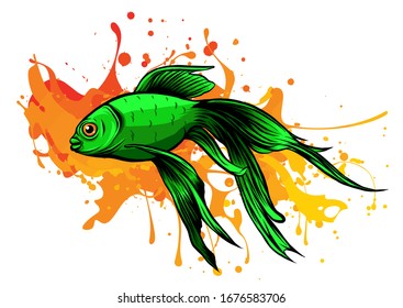 Orange Goldfish with bobbles of air vector illustration