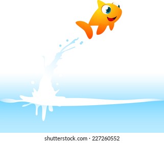 Orange Goldfish Fish Jumping Out of the Water, with water splash vector illustration. 