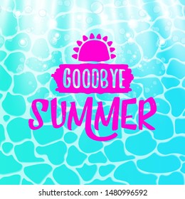 Orange goodbye summer vector concept label or sticker on azure water pool water background