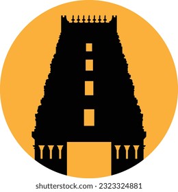 orange Gopuram Hindu Temple Icon and Logo Vector Illustration kovil and koil in chennai, tamil nadu