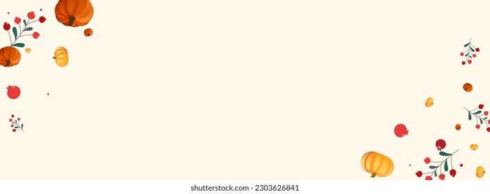 Orange Gourd Background Beige Vector. Plant Floral. Yellow Print Texture. Cute Illustration. Green Pumpkin Pumpkins Frame.