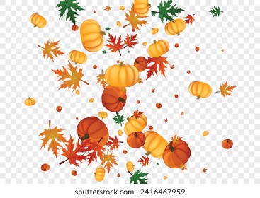 Orange Gourd Background Transparent Vector. Green September Illustration. Red Leaves Floral Card. Pumpkin Food. Happy Set.