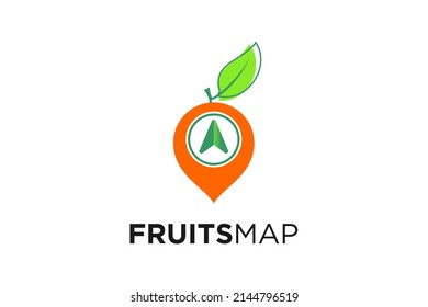 Orange GPS Pin Position, Local Fruit Market Store Navigation Map vector logo design
