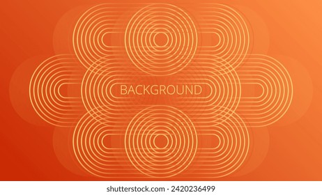 Orange gradient abstract background with gold rounded lines and shadows. Modern geometric pattern. Shiny poster or web banner template. Blended lines