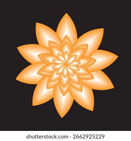 Mandala de flor Abstractas degradada naranja sobre fondo negro Ilustración vectorial
