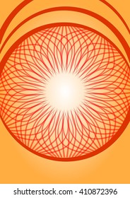 Orange gradient abstract vector background with red doodle rosette