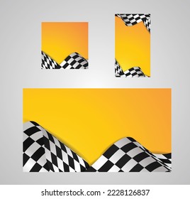 Orange gradient background racing flag. Symbol marking start and finish. Vector illustration