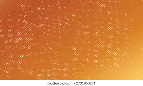 Orange gradient background with scattered white dots and speckles