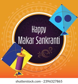 Orange gradient based creative related to Indian kite festival known as Makar Sankranti. Can be used for banner, poster, flyer and greeting card.