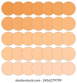 Orange gradient circle array. Seamless color progression. Vector background.