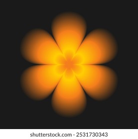 Orange gradient flower with soft blur glowing effect. Aura floral icon, 2000s sticker on dark background. Vector