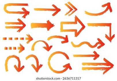 Orange gradient hand-drawn arrow set