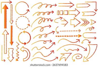 Orange gradient hand-drawn arrow set