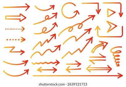 Orange gradient hand-drawn arrow set