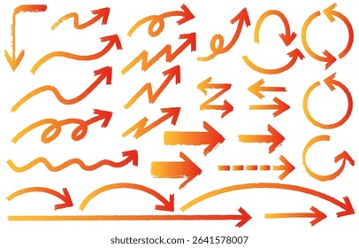 Orange gradient hand-drawn arrow set