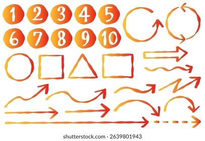 Orange gradient handwritten arrows and numbers set