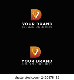 Orange gradient initial letter d pen nib vector logo illustration design - letter D pen art logo design vector simple