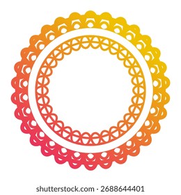 Marco circular de encaje degradado naranja con un patrón de borde cálido y elegante, ideal para proyectos creativos, carteles, títulos, invitaciones y Plantillas digitales modernas.