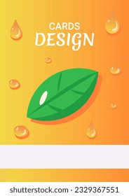 Orange gradient with leaf vector card design template. Poster with flat illustrations and copy space for text. Postcard with simple background, promo placard. Advertising one page invitation