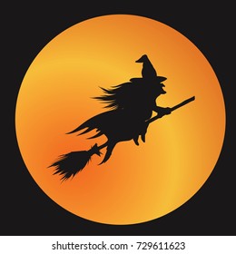 Orange Gradient silhouette Halloween holiday design element witch flat icon
