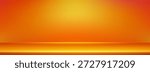 Orange gradient studio background with warm autumn light and horizontal product display platform. 3d room setting with golden yellow limbo for showcasing merchandise or design presentations.