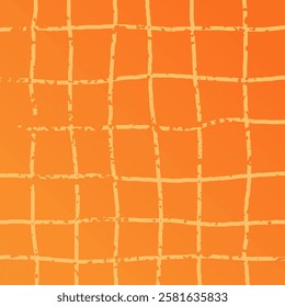 Orange gradient yellow grid check vector pattern set. Orange yellow hand-drawn grid background irregular brush dry texture stripes and lines