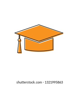 Orange Graduation cap icon isolated on white background. Graduation hat with tassel icon. Vector Illustration